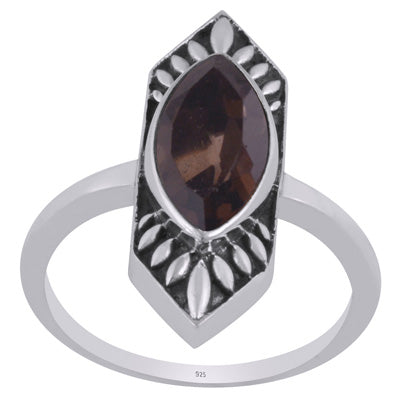 Alluring Oxidised Work Around Smoky Topaz Marquise Shap 925 Sterling Solid Silver Ring - R1002343-3