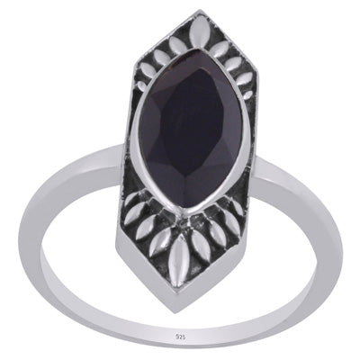 Alluring Oxidised Work Around Black Onyx Marquise Shap 925 Sterling Solid Silver Ring - R1002343-4