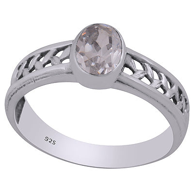 Gorgeous Cut Work Around White Cubic Zirconia Oval Shape 925 Sterling Solid Silver Ring - R1002344-11
