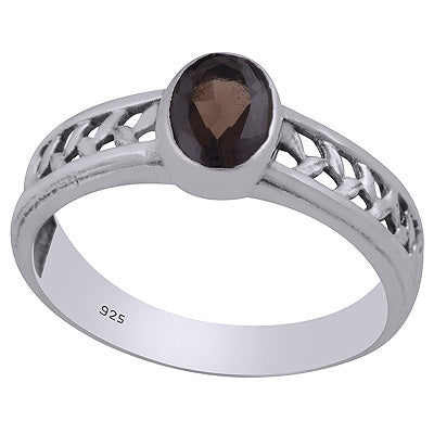 Gorgeous Cut Work Around Smoky Topaz Oval Shape 925 Sterling Solid Silver Ring - R1002344-8