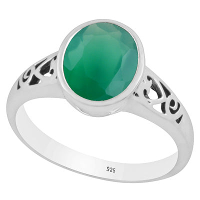 Gorgeous Handcrafted Cut Work Around Green Onyx Oval Shape 925 Sterling Solid Silver Ring - R1002347-10