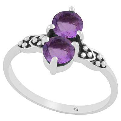 Stunning Oxidised Rawa Work Around Amethyst Round Shape 925 Sterling Solid Silver Ring - R1002350-1