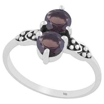 Stunning Oxidised Rawa Work Around Smoky Topaz Round Shape 925 Sterling Solid Silver Ring - R1002350-5