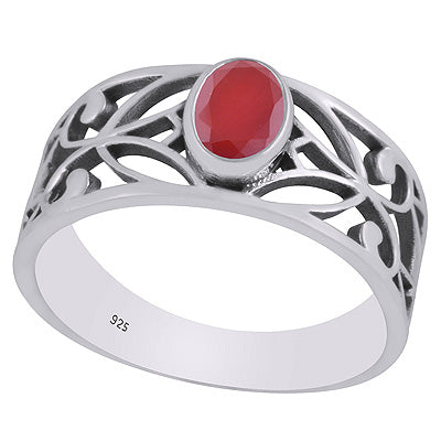 Gorgeous Cut Work Around Carnelian Oval Shape 925 Sterling Solid Silver Ring - R1002355-13