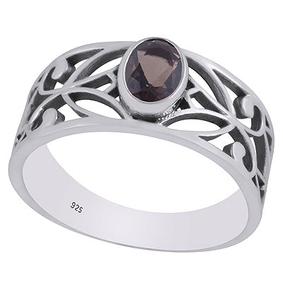 Gorgeous Cut Work Around Smoky Topaz Oval Shape 925 Sterling Solid Silver Ring - R1002355-6