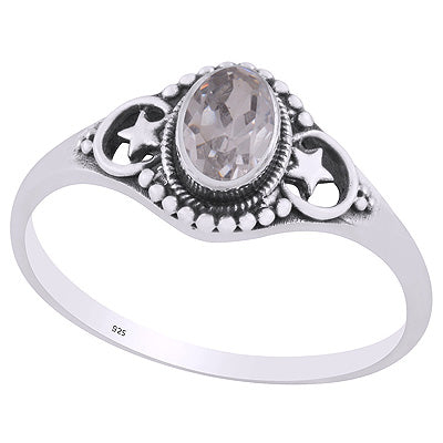 Gorgeous Handcrafted Star White Cubic Zirconia Oval Shape 925 Sterling Solid Silver Ring - R1002358-11