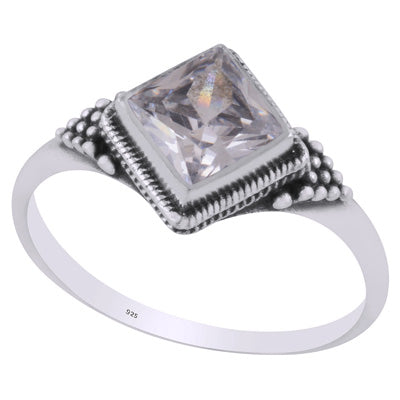 Alluring Rawa Work Around White Cubic Zirconia Rhombus Shape 925 Sterling Solid Silver Ring - R1002361-11