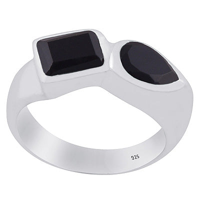 Alluring Multiple Gemstone Black Onyx Rectangle,Pear Shape 925 Sterling Solid Silver Ring - R1002367-10