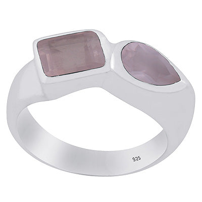 Alluring Multiple Gemstone Rose Quartz Rectangle,Pear Shape 925 Sterling Solid Silver Ring - R1002367-11