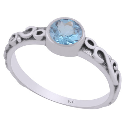 Gorgeous Handcrafted Wire Work Around Blue Topaz Round Shape 925 Sterling Solid Silver Ring - R1002368-6