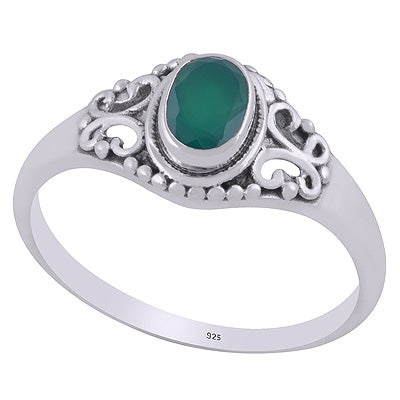 Alluring Rawa & Wire Work Around Green Onyx Oval Shape 925 Sterling Solid Silver Ring - R1002369-10
