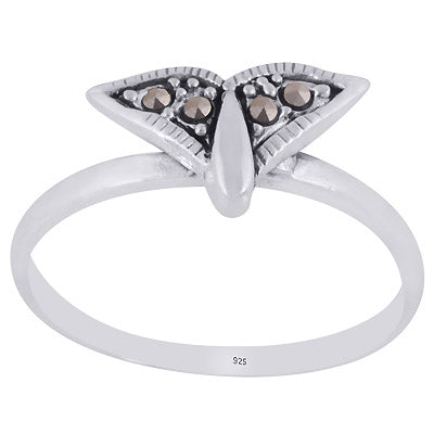 Alluring Butterfly Inspired Marcasite Round Shape 925 Sterling Solid Silver Ring - R1002382-1