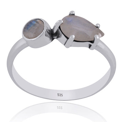 Gorgeous Multiple Gemstones Rainbow Moonstone Round,Pear Shape 925 Sterling Solid Silver Ring - R1002402-16