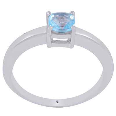 Beautiful Gemstone Nickel-free Rhodium Plated Swiss Blue Topaz Round Shape 925 Sterling Solid Silver Ring - R1002405-1