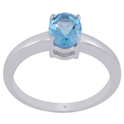 Beautiful Gemstone Nickel-free Rhodium Plated Swiss Blue Topaz Oval Shape 925 Sterling Solid Silver Ring - R1002405-3