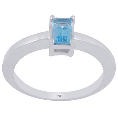 Beautiful Gemstone Nickel-free Rhodium Plated Swiss Blue Topaz Rectangle Shape 925 Sterling Solid Silver Ring - R1002405-5