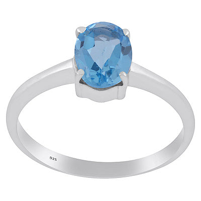 Alluring Gemstone Nickel-free Rhodium Plated Swiss Blue Topaz Oval Shape 925 Sterling Solid Silver Ring - R1002409-4