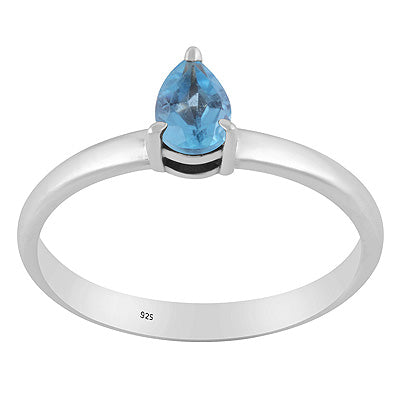 Alluring Gemstone Nickel-free Rhodium Plated Swiss Blue Topaz Pear Shape 925 Sterling Solid Silver Ring - R1002409-6