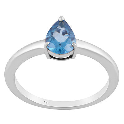 Alluring Gemstone Nickel-free Rhodium Plated Swiss Blue Topaz Pear Shape 925 Sterling Solid Silver Ring - R1002409-7
