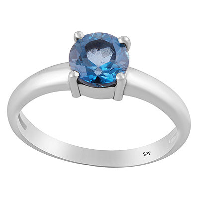 Classic Gemstone Nickel-free Rhodium Plated London Blue Topaz Round Shape 925 Sterling Solid Silver Ring - R1002411-5