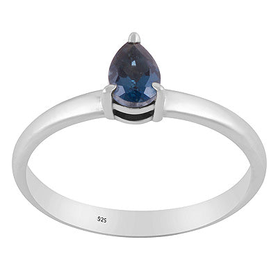 Classic Gemstone Nickel-free Rhodium Plated London Blue Topaz Pear Shape 925 Sterling Solid Silver Ring - R1002411-8