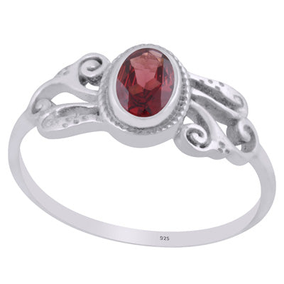 Beautiful Handcrafted Work Around Garnet Oval Shape 925 Sterling Solid Silver Ring - R1002414-2