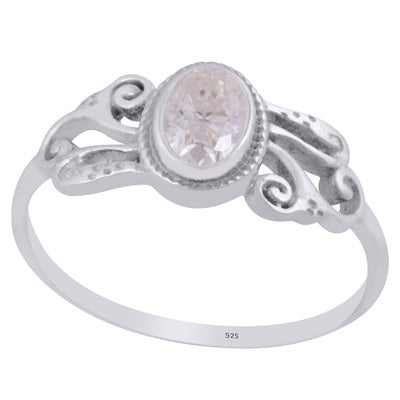 Beautiful Handcrafted Work Around White Cubic Zirconia Oval Shape 925 Sterling Solid Silver Ring - R1002414-9