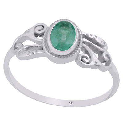 Beautiful Handcrafted Work Around Zambian Emerald Oval Shape 925 Sterling Solid Silver Silver Ring - R1002416-1