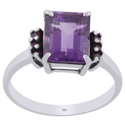 Beautiful Multiple Color Gemstone Around Amethyst,Ruby Rectangle,Round Shape 925 Sterling Solid Silver Ring - R1002444-1