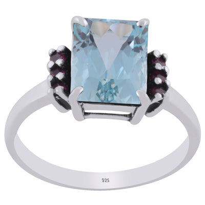 Beautiful Multiple Color Gemstone Around Blue Topaz,Ruby Rectangle,Round Shape 925 Sterling Solid Silver Ring - R1002444-14