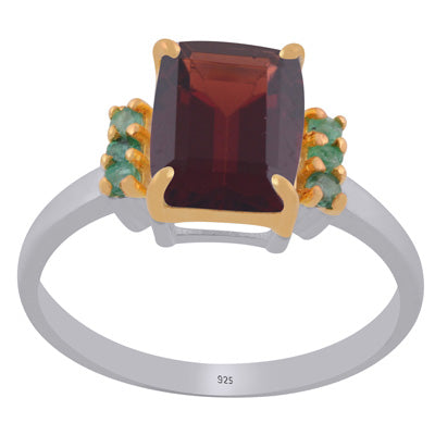 Beautiful Two tone Gold Plated Garnet,Emerald Rectangle,Round Shape 925 Sterling Solid Silver Ring - R1002444-19