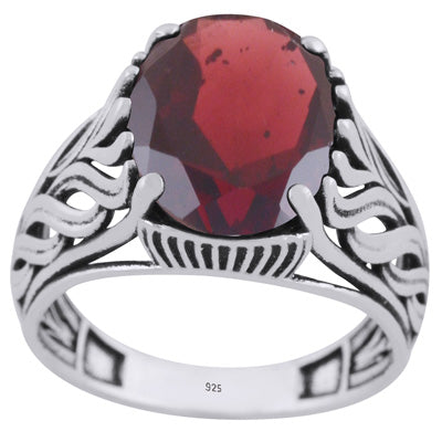 Gorgeous Design Pattern Around Garnet Oval Shape 925 Sterling Solid Silver Ring - R1002445-2