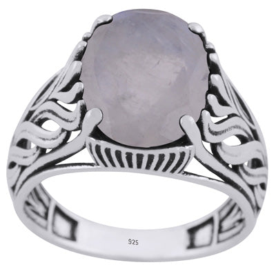 Gorgeous Design Pattern Around Rainbow Moonstone Oval Shape 925 Sterling Solid Silver Ring - R1002445-3