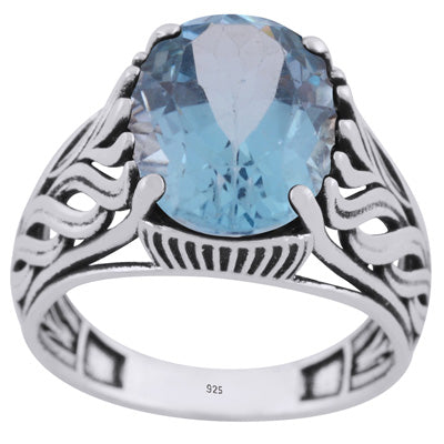 Gorgeous Design Pattern Around Blue Topaz Oval Shape 925 Sterling Solid Silver Ring - R1002445-5