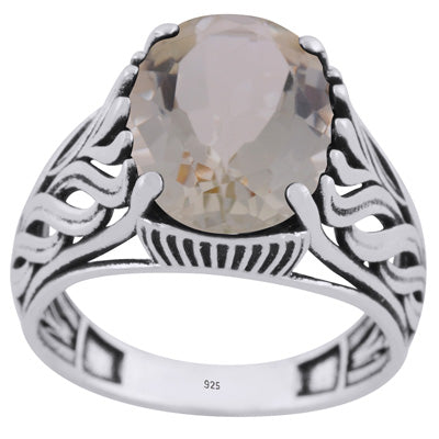 Gorgeous Design Pattern Around Green Amethyst Oval Shape 925 Sterling Solid Silver Ring - R1002445-6
