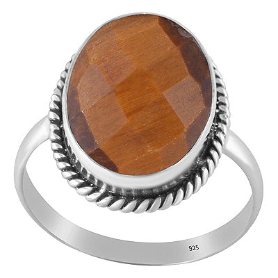 Authentic Wire Work Around Tiger's Eye Oval Shape 925 Sterling Solid Silver Ring - R1002447-10
