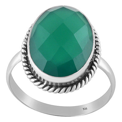 Authentic Wire Work Around Green Onyx Oval Shape 925 Sterling Solid Silver Ring - R1002447-7