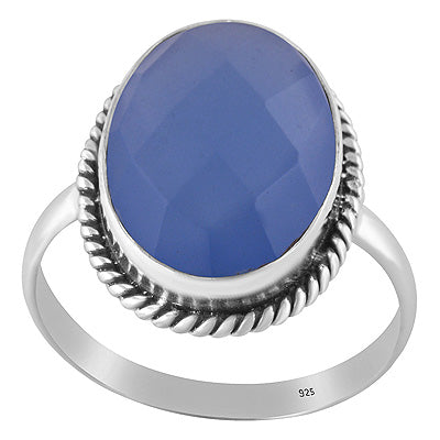 Authentic Wire Work Around Blue Chalcedony Oval Shape 925 Sterling Solid Silver Ring - R1002447-8