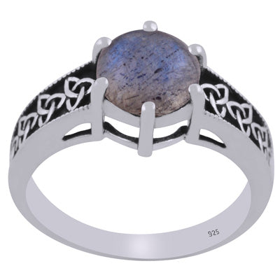 Gorgeous Oxidised Work Around Labradorite Round Shape 925 Sterling Solid Silver Ring - R1002448-7