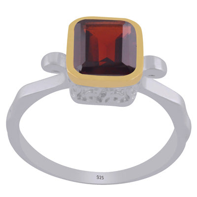 Stunning Two tone Gold Plated Garnet Rectangle Shape 925 Sterling Solid Silver Ring - R1002454-10
