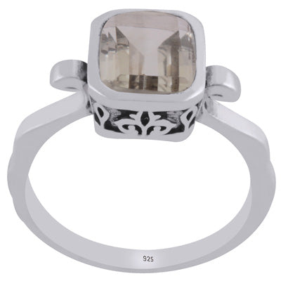 Gorgeous Collet Around Gemstone Green Amethyst Rectangle Shape 925 Sterling Solid Silver Ring - R1002454-7