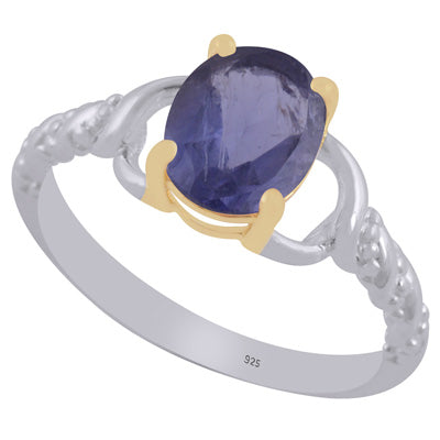 Stunning Handcrafted Gold Plated Setting Around Iolite Oval Shape 925 Sterling Solid Silver Ring - R1002464-13