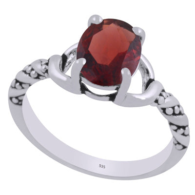 Stunning Oxidised Handcrafted Work Around Garnet Oval Shape 925 Sterling Solid Silver Ring - R1002464-2