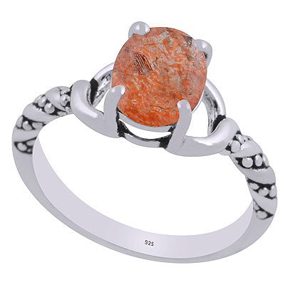 Stunning Oxidised Handcrafted Work Around Sun Stone Oval Shape 925 Sterling Solid Silver Ring - R1002464-24