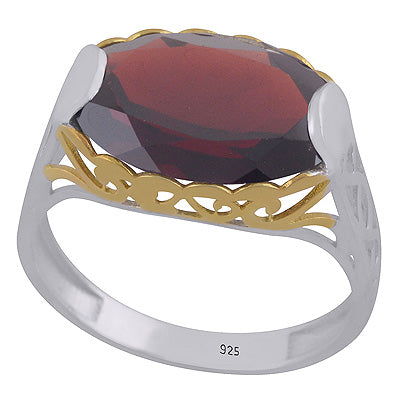 Stunning Gold Plated Shank Around Garnet Oval Shape 925 Sterling Solid Silver Ring - R1002470-22