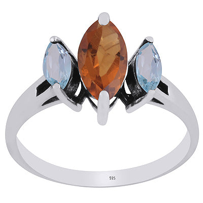 Stunning Multicolour Gemstones Studded Beer Quartz,Blue Topaz Marquise Shape 925 Sterling Solid Silver Ring - R1002476-26