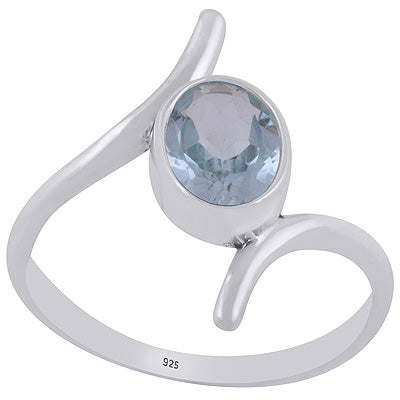 Gorgeous Cut Work Around Blue Topaz Oval Shape 925 Sterling Solid Silver Ring - R1002485-8