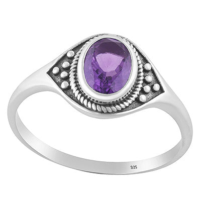 Alluring Twisted Wire & Rawa work Around Amethyst Oval Shape 925 Sterling Solid Silver Ring - R1002487-1