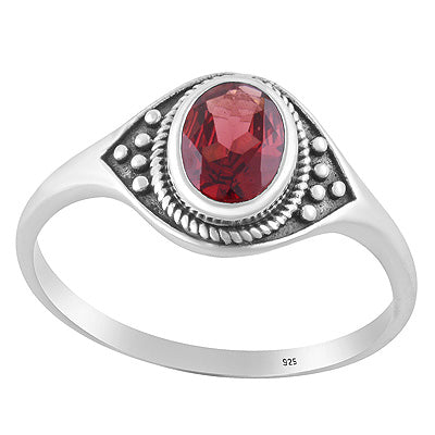 Alluring Twisted Wire & Rawa work Around Garnet Oval Shape 925 Sterling Solid Silver Ring - R1002487-2