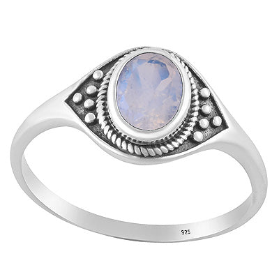 Alluring Twisted Wire & Rawa work Around Rainbow Moonstone Oval Shape 925 Sterling Solid Silver Ring - R1002487-5